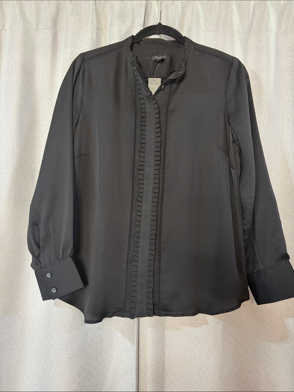 Ann Taylor Black Button-Front Ruffle Blouse